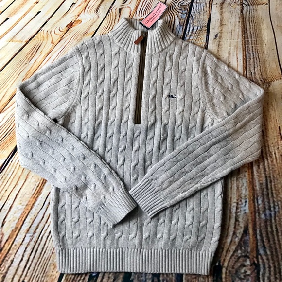 Vineyard Vines Gray Cable Knit 4 Zip 